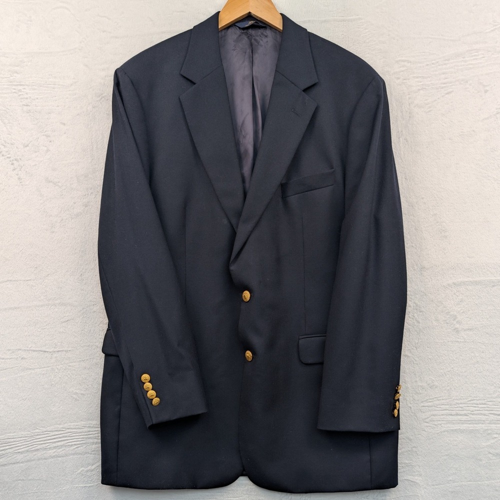 Brooks Brothers 346 Blazer Mens 44L Navy Blue Wool Cashmere Gold Button Nautical